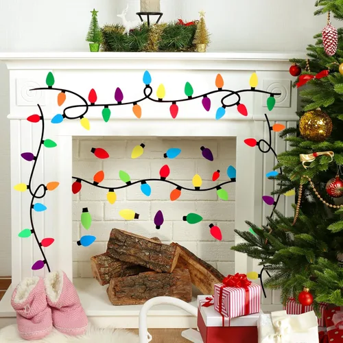 Vista 6 de Cholemy 4 hojas de calcomanías de pared de Navidad, calcomanías de bombilla de Navidad, calcomanías de bombillas de colores, suministros de fiesta