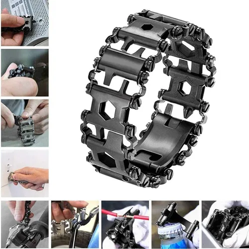 Vista 6 de Pulsera multiherramienta Lemasa 29 en 1, 22cm de acero inoxidable, correa de reloj para hombre de viaje al aire libre, pulsera de moda