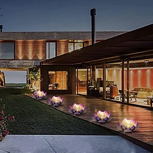 Vista 6 de Kaxenig Luces solares para decoración de jardín al aire libre, luz solar LED de flor de loto, luz LED impermeable con forma de globo de cristal