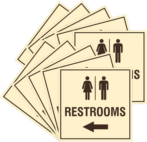 Vista 47 de Signs ByLITA Letrero cuadrado de flecha izquierda para baños con cinta adhesiva (plata cepillada) – grande (paquete de 1)