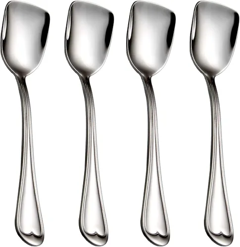 Cucharas de postre, cucharas de acero inoxidable 18/10, juego de 4, cucharas de helado de cabeza cuadrada para té, postre, azúcar
