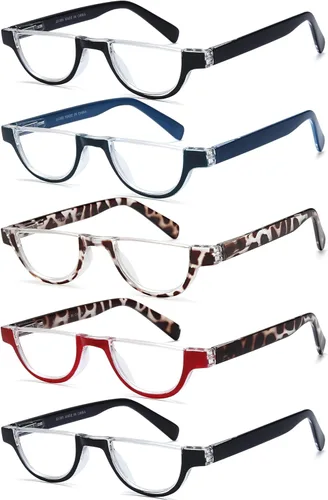 EYEURL - Juego de 5 lentes de lectura de media montura con bloqueo de luz azul para mujeres, lentes de moda sin montura para computadora, anti rayos