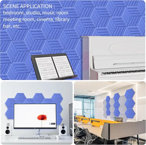 Vista 6 de Paquete de 12 paneles acústicos hexagonales autoadhesivos Paneles acústicos de 14 x 12 x 0.4 pulgadas, absorbentes de sonido, espuma insonorizada