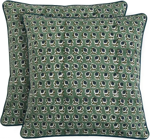 Vista 13 de Ridhi Fundas de almohada de algodón con estampado de bloques para almohadas decorativas para sala de estar, elegantes y bohemias, bonitas fundas