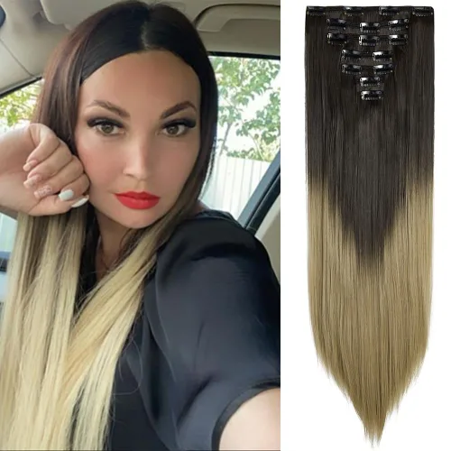 Vista 9 de OMGREAT Extensiones de cabello con clip, 4 piezas de 20 pulgadas, rizado de cabeza completa, extensiones de cabello sintético ondulado para mujer