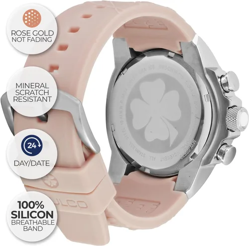 Vista 4 de MULCO Watches for Women -Era 50, Silver Stainless Steel Case with Wrist Silicone Band, Quartz Multifunctional Movement, Large Face Analog Display