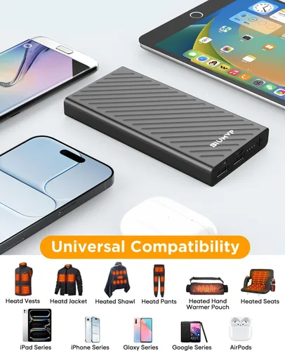 Vista 5 de Paquete de Batería para Chaleco Calefactable, Power Bank de 10000mAh 5V 2A Especialmente Diseñado para Chaqueta Calefactable, Ropa Calefactable
