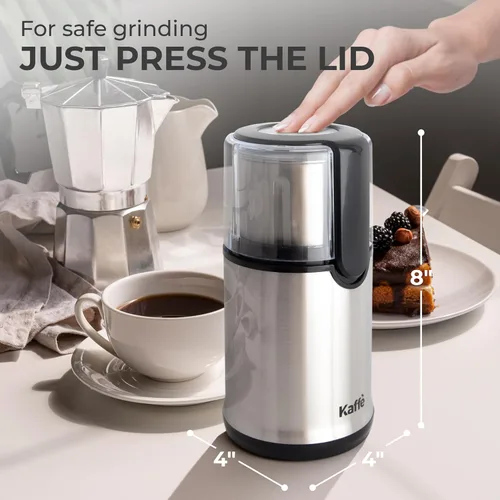 Vista 3 de Kaffe - Molinillo de café eléctrico con taza extraíble (3.5 onzas), acero inoxidable, cepillo de limpieza incluido, molinillo de granos de café