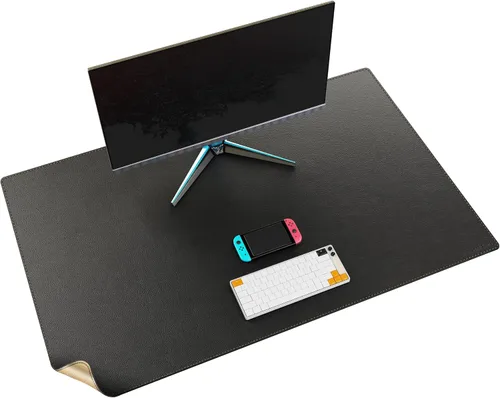 Vista 19 de MAIDERN Tapete de escritorio XXL de corcho y cuero, de 47.2 x 23.6 pulgadas, protector reversible para mouse de escritorio completo (negro)