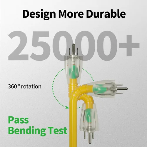 Vista 3 de POWGRN Cable de Extensión para Exteriores de 50 Pies 10AWG Impermeable Resistente Calibre 10 de 3 Clavijas, Cable de Alimentación Largo Flexible