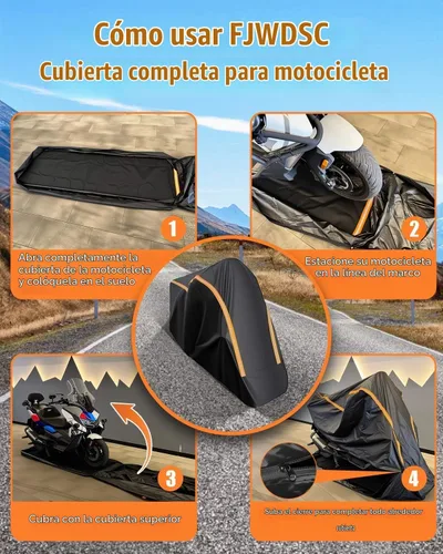Vista 8 de Funda Completa para Motocicleta Impermeable para Almacenamiento Interior/Exterior, Funda Impermeable para Motocicleta Resistente con Tiras Negro