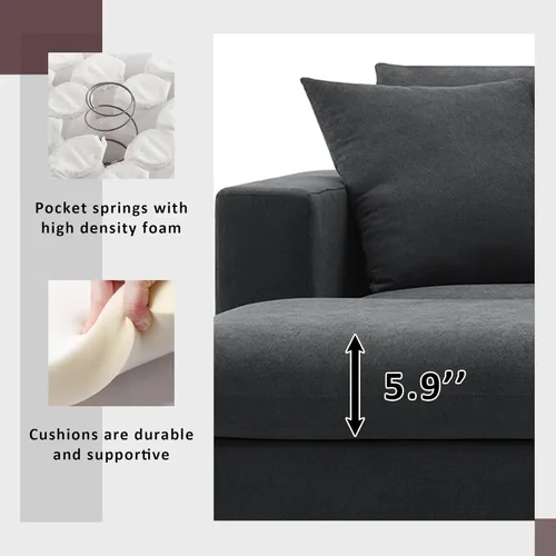 Vista 5 de LUMISOL Sofá modular convertible de 100.4 pulgadas, sofá seccional en forma de L con otomana extraíble, sofá moderno de estilo minimalista con 2