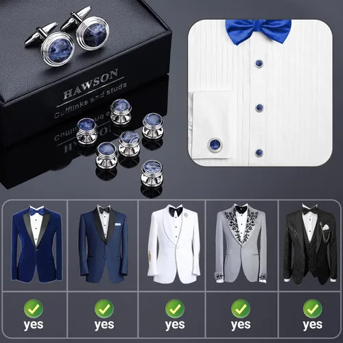 Vista 4 de Cufflinks and Tuxedo Studs Set with Gift Box, Silver and Gold Tone Cuff Links for Men's Shirt Wedding Business