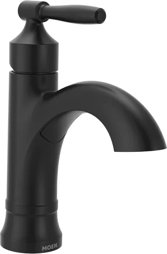 Moen Halle 84970BL - Grifo de lavabo de baño de un solo orificio negro mate con placa opcional