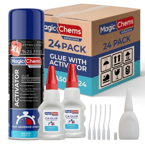 Vista 14 de Magic Chems Pegamento CA con activador (2 x 3.5 oz + 16.9 fl oz), pegamento y activador de cianoacrilato, súper pegamento con activador, CAGlue
