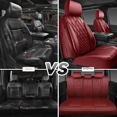 Vista 5 de Car Pass - Juego completo de fundas de asiento de lujo con ribete de cuero sintético, cubiertas de asiento automotrices antideslizantes impermeables