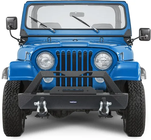 Vista 2 de u-Box Wrangler CJ7 Parachoques delantero rechoncho con placa de cabrestante y anillos en D compatible con Jeep Wrangler CJ7 1976-1986