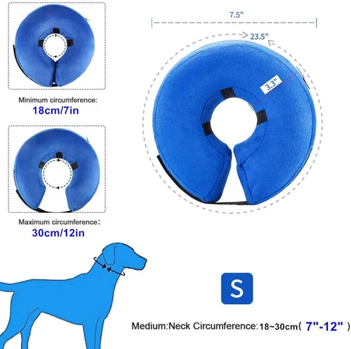 Vista 3 de VST Cómodo collar inflable de cono para perros, collar de recuperación suave ajustable para mascotas que evita que las mascotas se toquen, muerdan