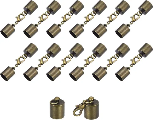 Vista 14 de uxcell Juego de 20 tapas de cuero de 0.197 in con cierres de pinza de langosta, terminadores de barril para hacer pulseras de cuero, tono bronce