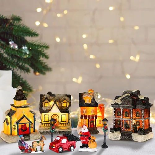Vista 5 de Wettarn Juego de 26 piezas de aldeas de Navidad con luces LED, figuras de Navidad, decoración de casas de pueblo de Navidad, edificio coleccionable