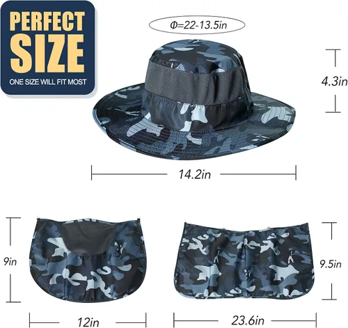 Vista 6 de KOOLSOLY Sombrero de pesca, gorra solar con protección solar UPF 50+ y solapa para el cuello, para hombre y mujer