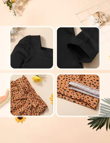 Vista 6 de Ropa para niña, ropa de niña pequeña, cuello cuadrado, manga larga, pantalones a rayas, diadema, 3 piezas, conjunto de ropa de otoño