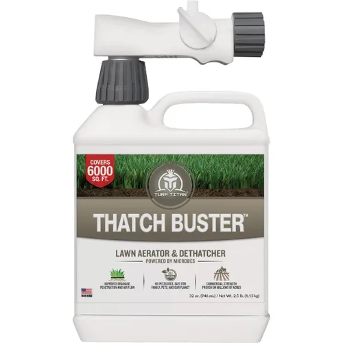 Turf Titan Thatch Buster Aireador de Césped Totalmente Natural y Descompactador de Césped - Aflojador y Acondicionador Líquido de Suelo para