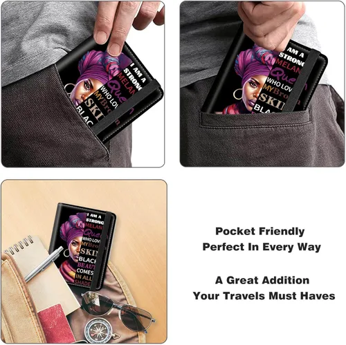 Vista 6 de RYUITHDJP Combo de portatarjetas de pasaporte y vacunación con bloque de señal RFID, diseño de belleza de niña negra, funda de cuero para tarjeta