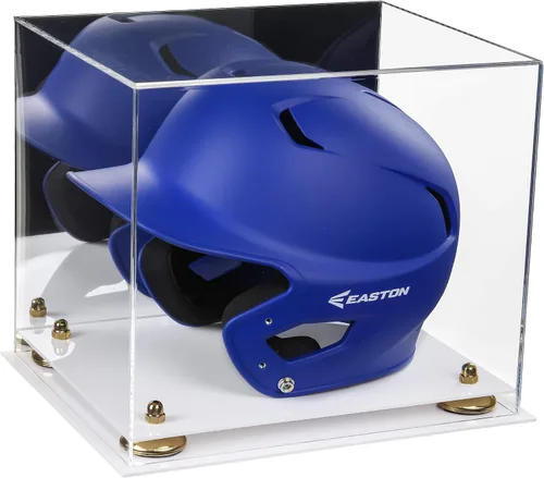 Vista 44 de Better Display Cases Vitrina acrílica para casco de bateo de béisbol con espejo, elevadores rosados, montaje en pared y base de espejo (V22/A012)