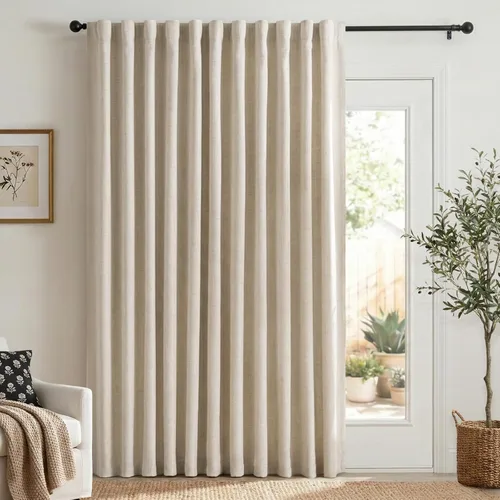 Vista 21 de 100% Blackout Shield Cortinas opacas de lino para dormitorio de 96 pulgadas de largo, con pestaña trasera, bolsillo para barra, cortinas para sala