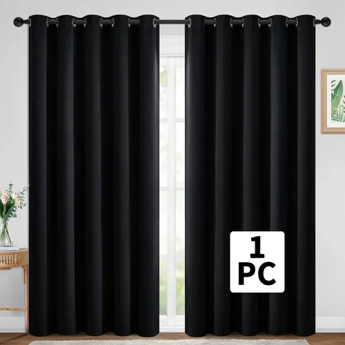 Vista 2 de Yakamok Panel de cortina de puerta de patio con aislamiento térmico ancho y ojales, cortinas extra anchas para puerta corrediza de cristal, negro