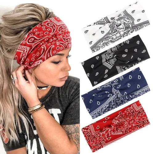 AKTVSHOW Diademas para mujer, diadema anudada, bandas elásticas para el cabello para mujer, banda antideslizante con estampado turbante, elegante,