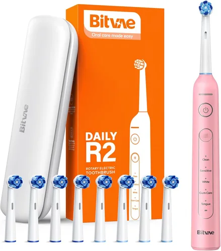 Vista 10 de Bitvae R1 Cepillo de dientes eléctrico giratorio con 8 cabezales de cepillo para adultos y niños, batería de 60 días, 5 modos de cepillo de dientes