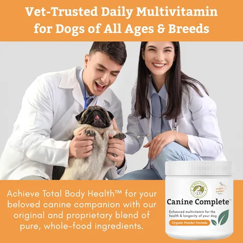 Vista 4 de Wholistic Pet Organics Canine Complete - Polvo multivitamínico para perros, 1 libra, vitaminas diarias para perros y suplementos para alimentos