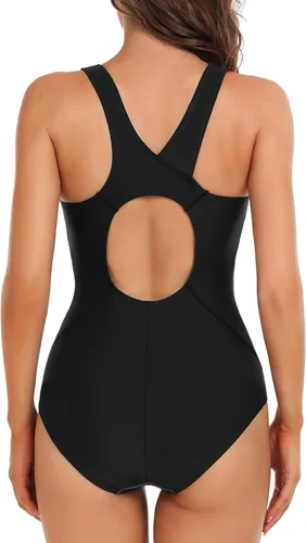 Vista 2 de beautyin Traje de baño deportivo de una pieza para mujer, con espalda cruzada y estilo modesto Negro