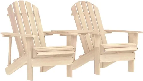 Garden Chair Natural Wood Adirondack Set, Solid Fir Wood, Ergonomic Outdoor Patio Seating, Weather-Resistant Lawn Chairs for Deck, Brown, 2-Pack