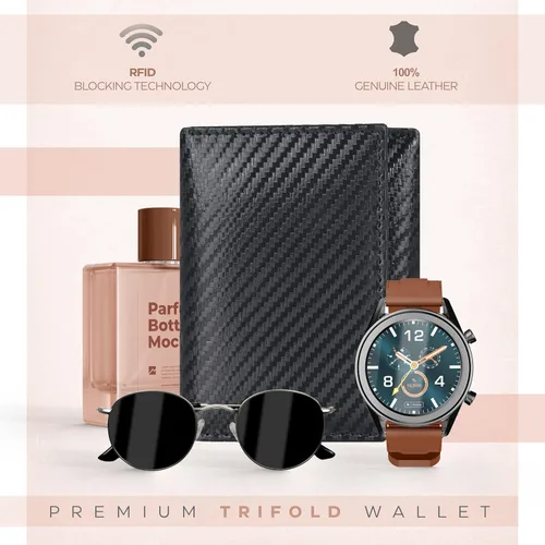 Vista 2 de ESTALON Slim RFID Wallets for Men - Genuine Leather Front Pocket Trifold Wallet