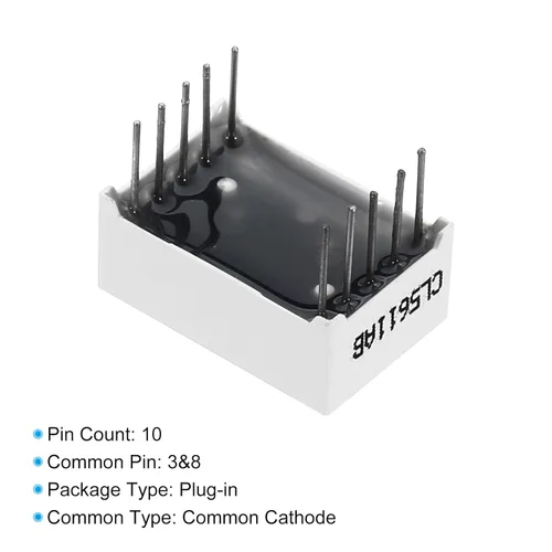 Vista 4 de PATIKIL Tubo digital con pantalla LED, paquete de 4 módulos de pantalla LED de cátodo común de 10 pines, 1 bit, 7 segmentos, 0.7 x 0.5 x 0.3