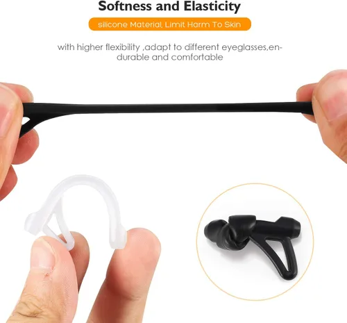 Vista 6 de SMARTTOP Eyeglasses Ear Grips Sleeve-Upgrade anti-slip eyewear retainer-Sleeve with Hook design-Soft and comfort Glasses Ear hooks 6Pairs (BLACK)
