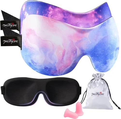 Vista 11 de PrettyCare - Máscara de dormir 3D (100 % apagón) para los ojos con tapones para los oídos, máscara de noche con bolsa de viaje