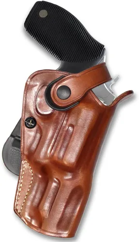 Funda de cuero prémium para revólver OWB con correa de retención, se adapta a Taurus Judge (hasta 3 pulgadas de cilindro) 4510 con marco de acero de