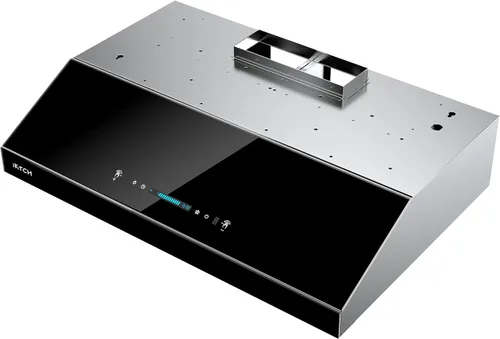 IKTCH campana extractora de 30 pulgadas para debajo del gabinete, 900 CFM, ventilador de 4 velocidades, acero inoxidable negro y vidrio templado,