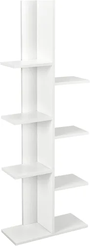 Vista 9 de Estantería moderna, estantería geométrica con 8 estantes abiertos, estantes de madera para libros, estante de almacenamiento que ahorra espacio