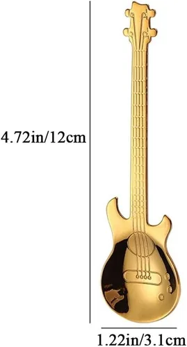 Vista 2 de Cuchara de café Cuchara de oro Herramienta creativa para beber de acero inoxidable Vajilla en forma de guitarra Negro Cubiertos (Plata)