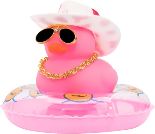 Vista 28 de Wonuu Decoraciones de tablero de goma de pato para automóvil, accesorios con anillo de natación, gafas de sol, sombrero y collar, azul y delfín