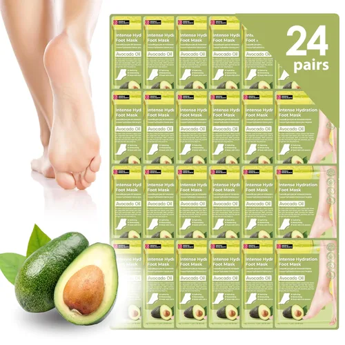 Original Derma Beauty - Máscara para pies de 24 pares de hidratación intensa, aceite de aguacate, juego de mascarilla hidratante para pies,