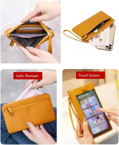 Vista 5 de Funda de cuero para teléfono con pantalla táctil, cartera de mano para mujeres y niñas