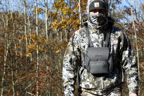 Vista 6 de skiguard Arnés bino con bolsa de telémetro y cubierta para lluvia, arnés binocular ligero, paquete de pecho para binoculares