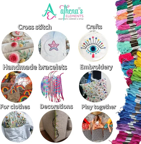 Vista 3 de Athena's Elements Kit de bordado de 276 piezas, kits de punto de cruz, kit de cuerda de pulsera de amistad con caja organizadora, incluye 100 hilos