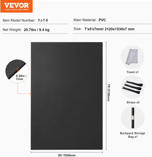 Vista 8 de VEVOR Large Exercise Mat, 12'x6'/10'x6'/9'x6'/8'x6'/8'x5'/7'x5'/6'x4' (7mm) Extra Thick, Non Slip High Density Premium Workout Mat, Exercise Yoga